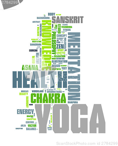 Image of YOGA. Word collage on white background.