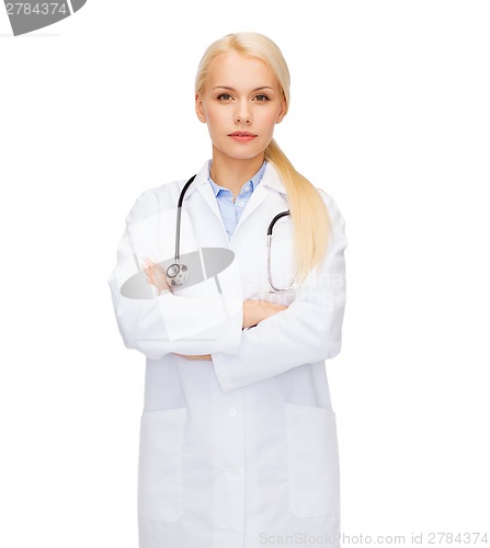 Image of serious female doctor with stethoscope