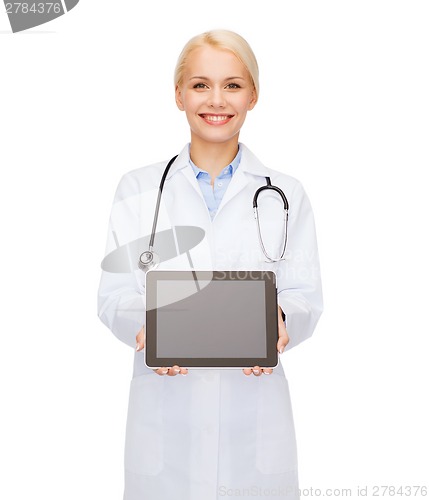 Image of female doctor with stethoscope and tablet pc