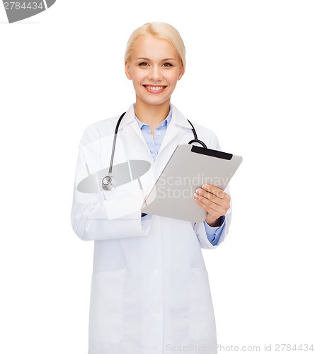 Image of female doctor with stethoscope and tablet pc