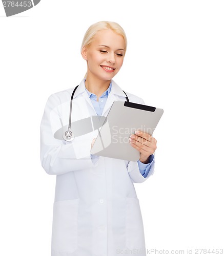 Image of female doctor with stethoscope and tablet pc