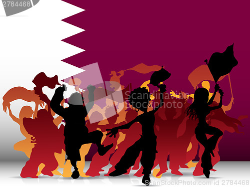 Image of Qatar Sport Fan Crowd with Flag