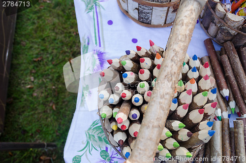 Image of large colored wooden pencils 