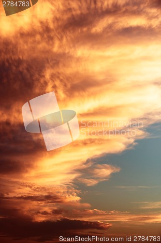 Image of Dramatic sky with beautiful sunset