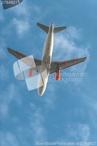 Image of Tranquil sky with airplane traveling