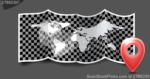 Image of Folded world map with gps marks.