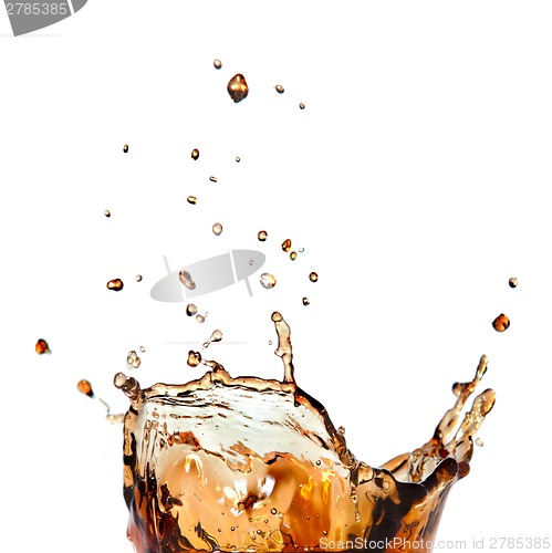 Image of splash of cola in glass isolated on white