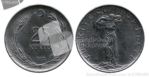 Image of twenty five kurus, Turkey, 1970