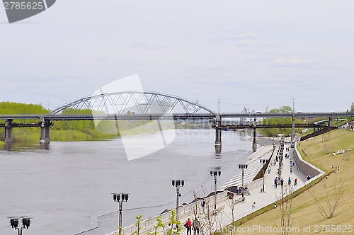 Image of The embankment in Tyumen. Spring flood of the Tura River.