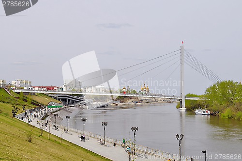 Image of The embankment in Tyumen. Spring flood of the Tura River.