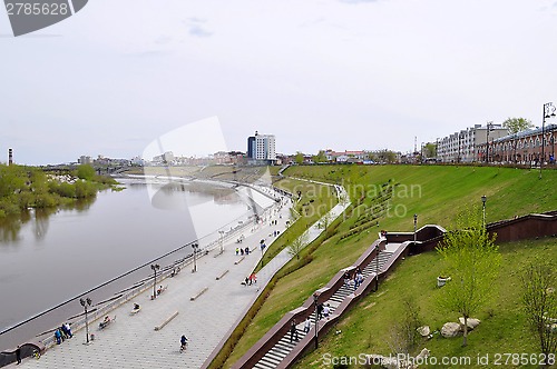 Image of The embankment in Tyumen. Spring flood of the Tura River.