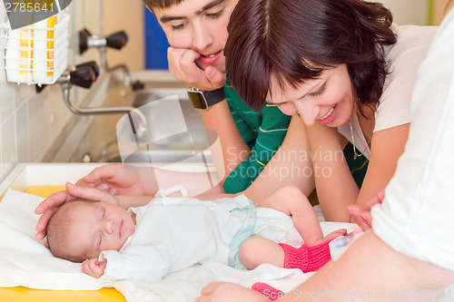 Image of sleeping newborn baby in the hospital