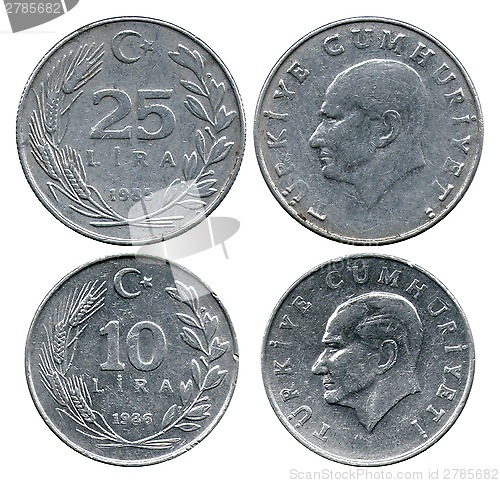 Image of twenty five and ten lira, Turkey, Atatyurk, 1985-1986