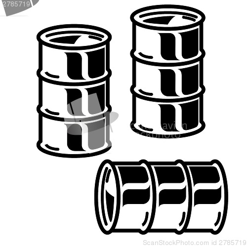 Image of Silhouettes  metal barrels  for oil on white background. Vector 