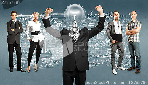 Image of Business Team With Lamp Head