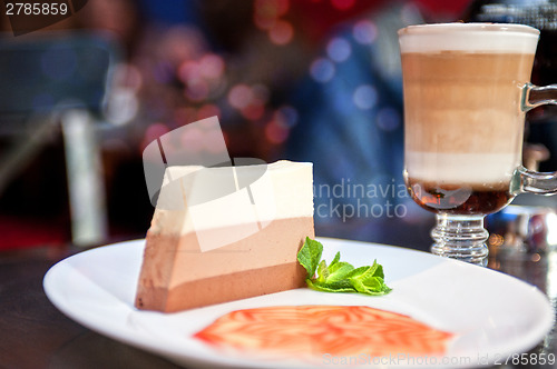 Image of tasty cake with coffee cup