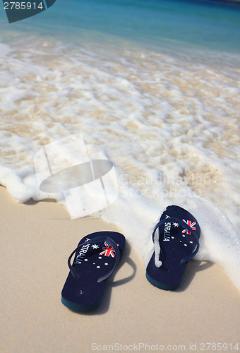 Image of Aussie thongs on on the beach holiday