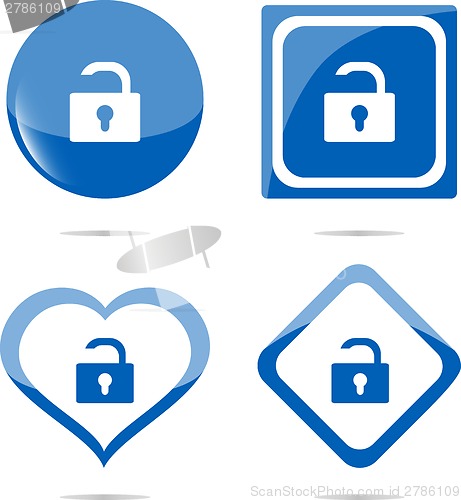 Image of stickers set with open lock, security concept