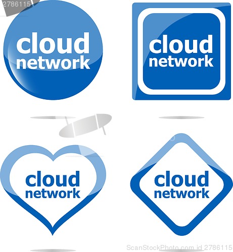 Image of cloud network text stickers set isolated on white