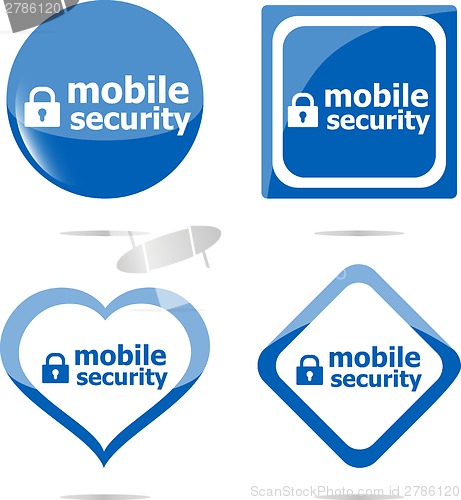 Image of mobile security stickers label tag set, web icon