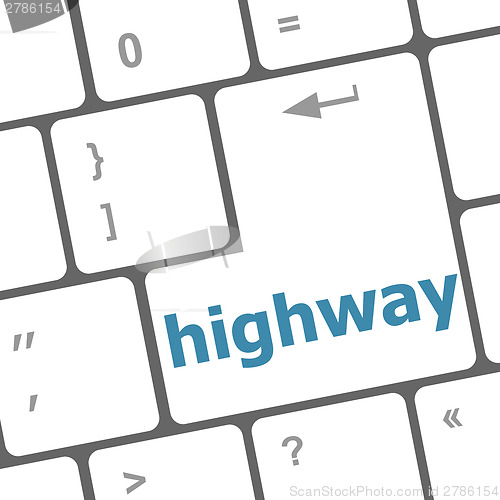 Image of highway word on computer pc keyboard key