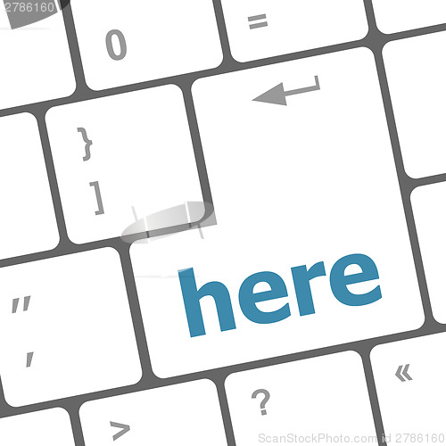 Image of here word on computer pc keyboard key
