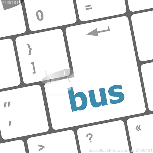 Image of bus word icon on laptop keyboard keys