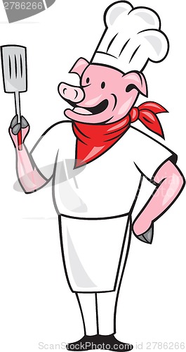 Image of Pig Chef Cook Holding Spatula Cartoon