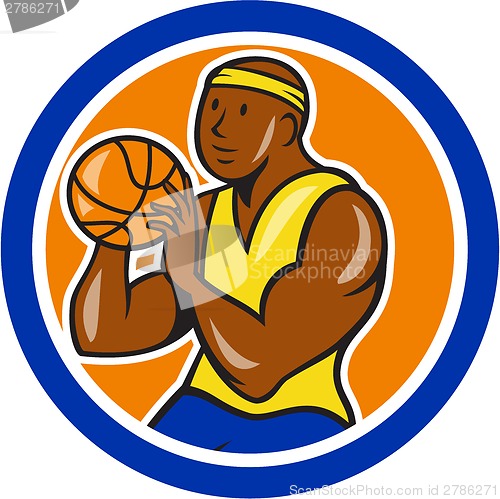 Image of African-American Basketball Player Shooting Cartoon Circle