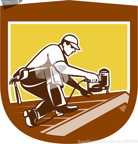 Image of Roofer Roofing Worker Crest Shield Retro