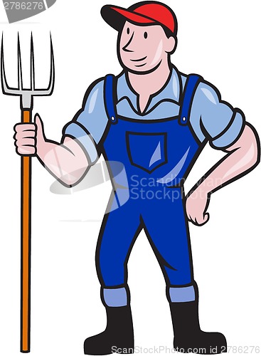 Image of Farmer Holding Pitchfork Standing Cartoon