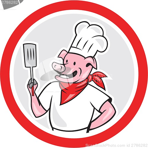 Image of Pig Chef Cook Holding Spatula Circle Cartoon