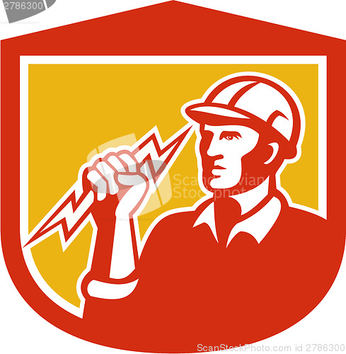 Image of Electrician Clutching Lightning Bolt Shield