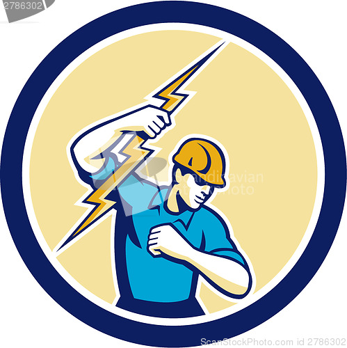 Image of Electrician Holding Lightning Bolt Side Circle