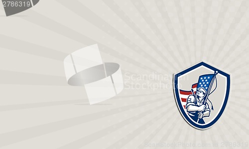 Image of Business Card American Soldier Waving Stars Stripes Flag Shield