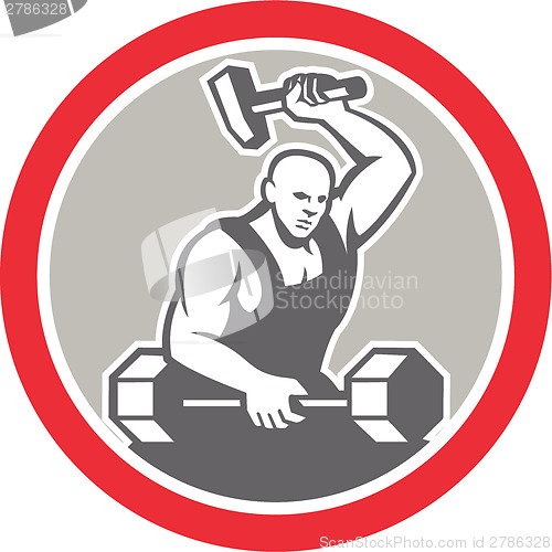 Image of Blacksmith Striking at Barbell with Sledgehammer Retro