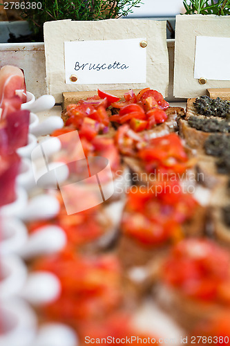 Image of Bruschetta appetizers and label