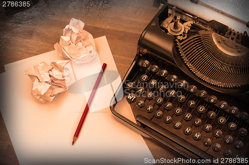 Image of Close-up of an old typewriter with paper