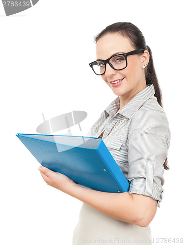 Image of business woman with a blue folder