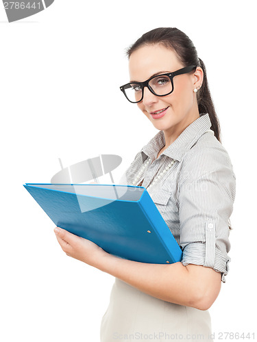 Image of business woman with a blue folder