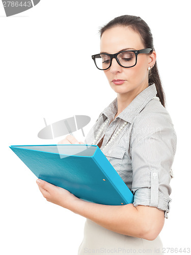 Image of business woman with a turquoise folder