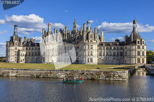 Image of Family on a Boat in Front of Chambord Castle