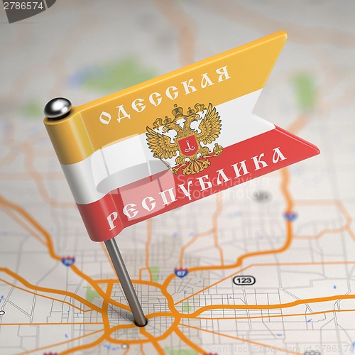Image of Odessa People's Republic Small Flag on a Map Background.