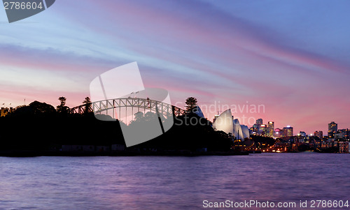 Image of SYDNEY AUSTRALIA - APRIL  8, 2014; Pink and Red Sunset  sky over