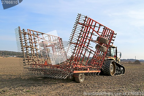 Image of Caterpillar Challenger Crawler Tractor and Potila Seedbed Cultiv
