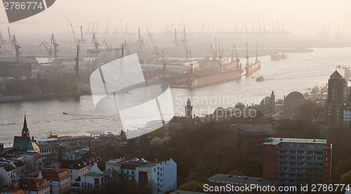 Image of Hamburg port aerial panoramic view