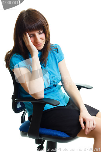 Image of Beautiful young woman sitting on a chair snoozing. isolated on w