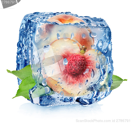 Image of Juicy peach in ice cube