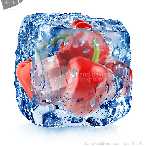 Image of Red pepper in ice cube