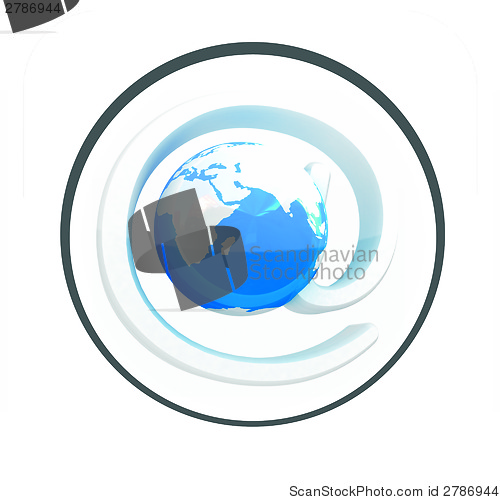 Image of Glossy icon with mail and Earth 